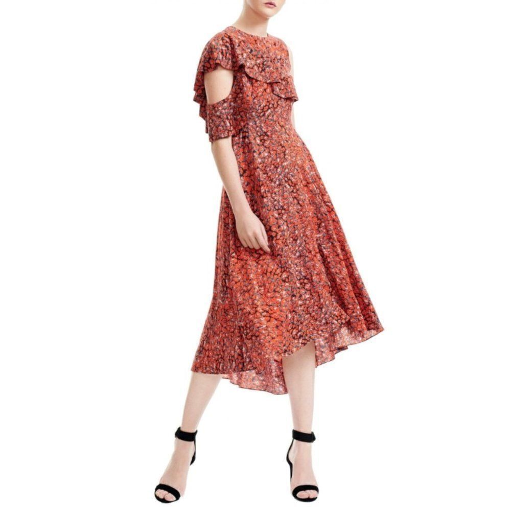 Maje Rivele Leopard Print High & Low Asymmetric Midi Multicolored Dress …
